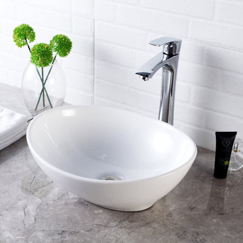 Sarlai 13'' White Ceramic Oval Vessel Bathroom Sink Wayfair